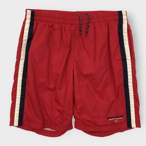 Vintage‎ Polo Sport Ralph Lauren Swim Trunks Red Striped Lined Shorts Size L
